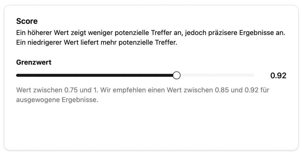 Score Auswahl in den Einstellungen